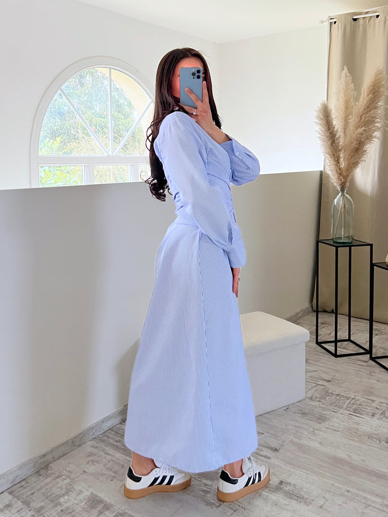 Robe Chemise À Rayures Bleu