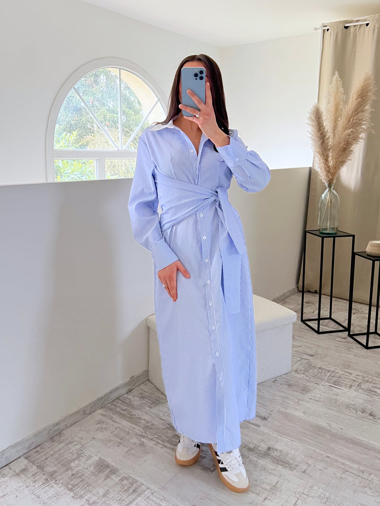 Robe Chemise À Rayures Bleu