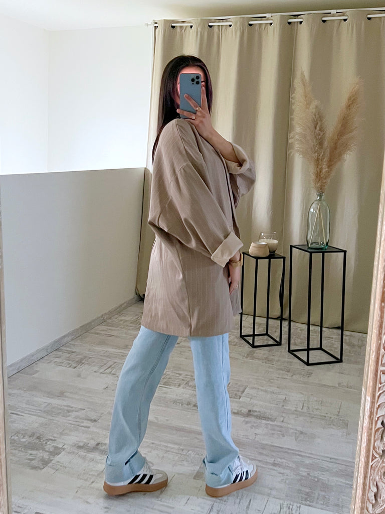 Blazer Oversize Rayé Taupe