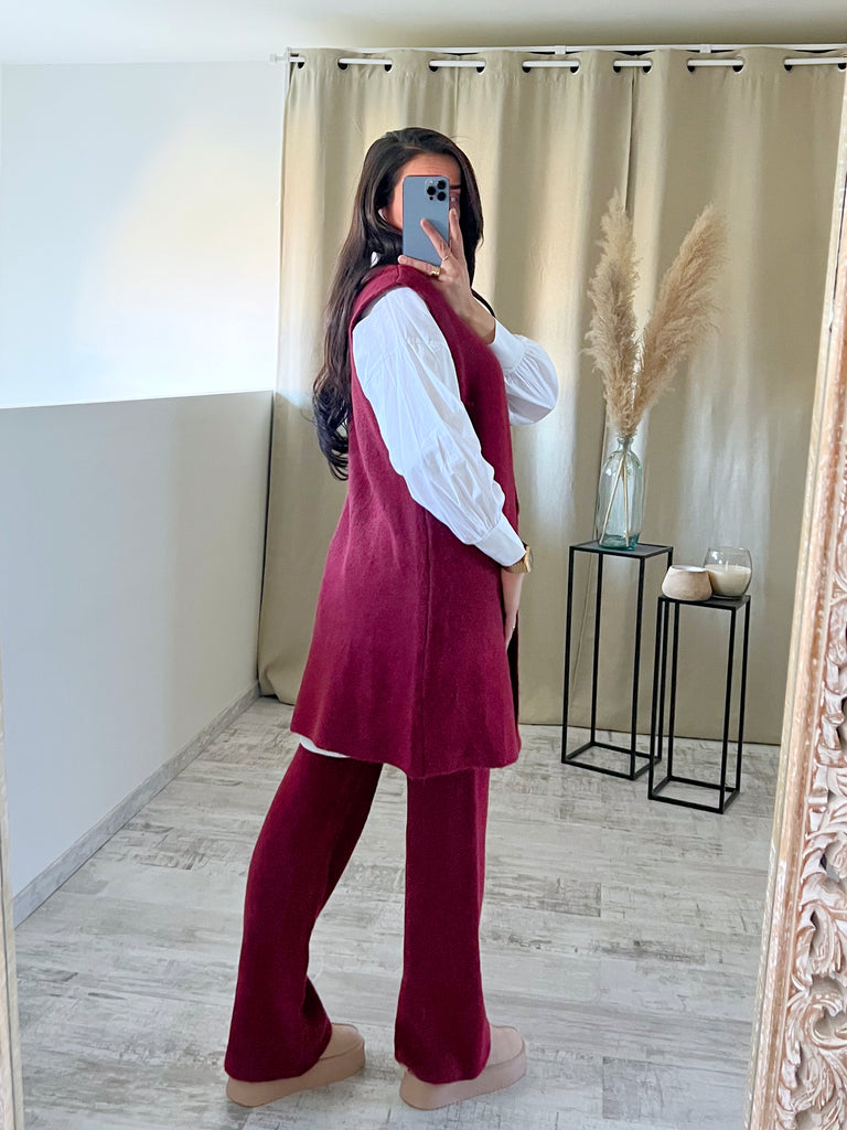 Ensemble Maille Sans Manches Bordeaux