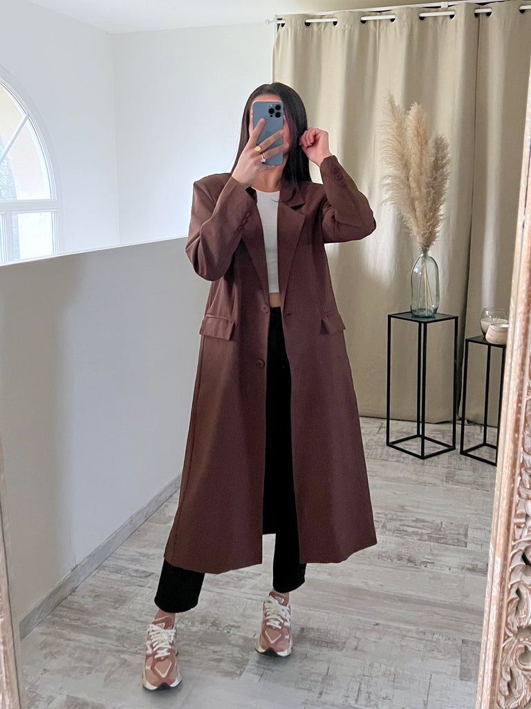 Blazer Cintré Long Marron