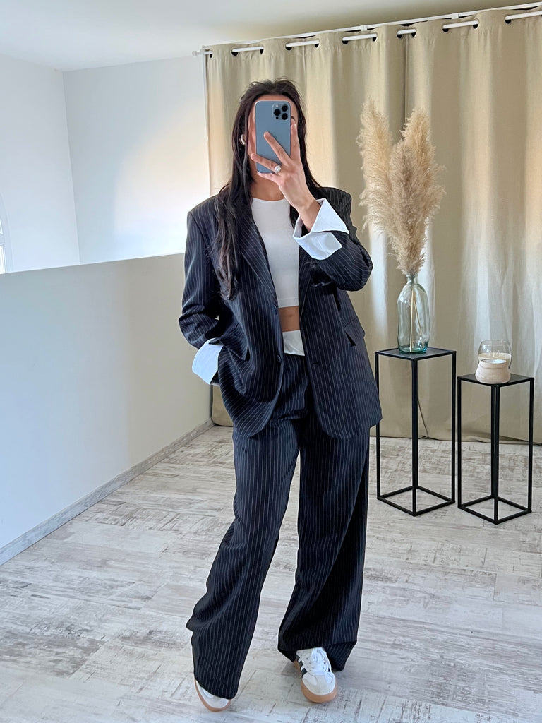 Ensemble Blazer/Pantalon À Rayures Noir