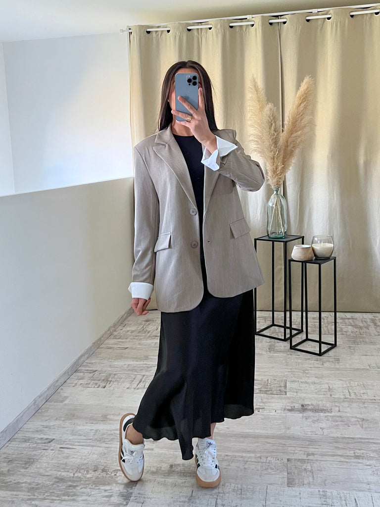 Blazer Manches Revers Taupe