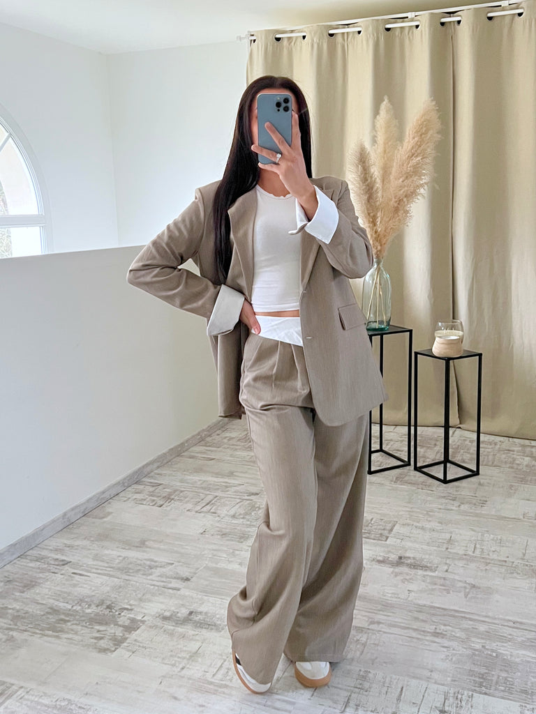 Ensemble Blazer/Pantalon Revers Taupe