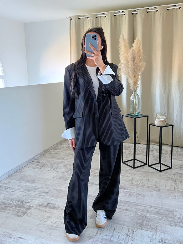 Ensemble Blazer/Pantalon À Rayures Noir