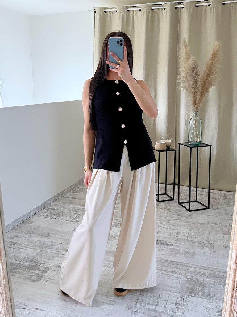 Pantalon Ample À Ceinture Beige