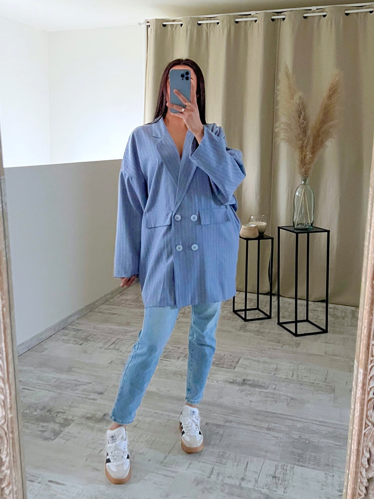 Blazer Oversize Rayé Bleu