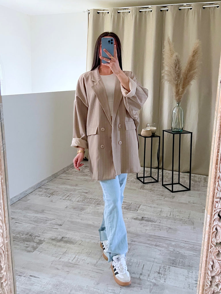 Blazer Oversize Rayé Taupe