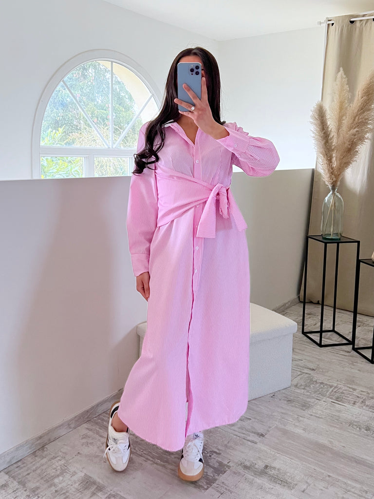 Robe Chemise À Rayures Rose