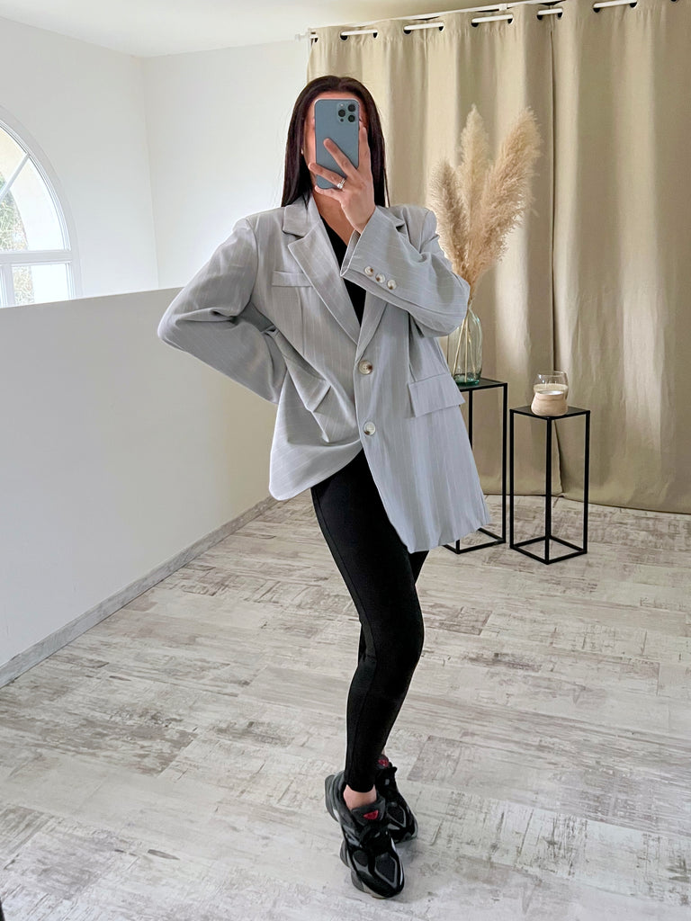 Blazer Boyfriend À Rayures Gris