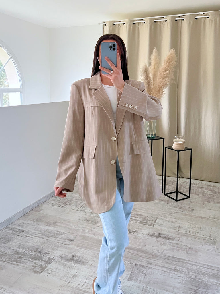 Blazer Boyfriend À Rayures Taupe