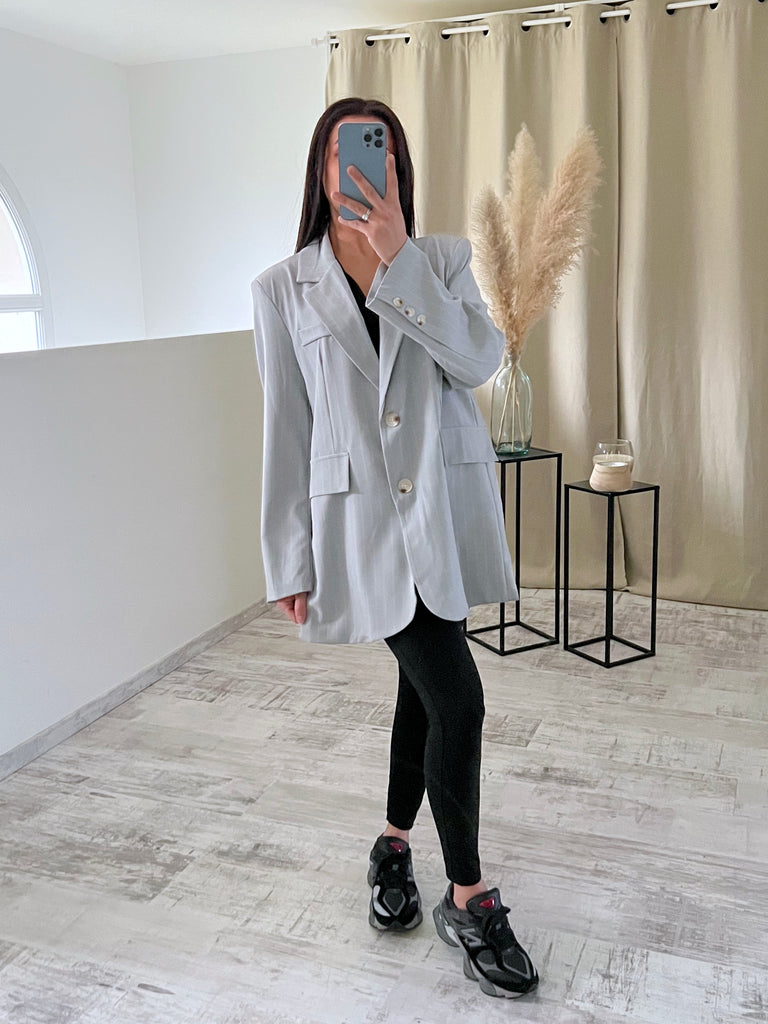 Blazer Boyfriend À Rayures Gris