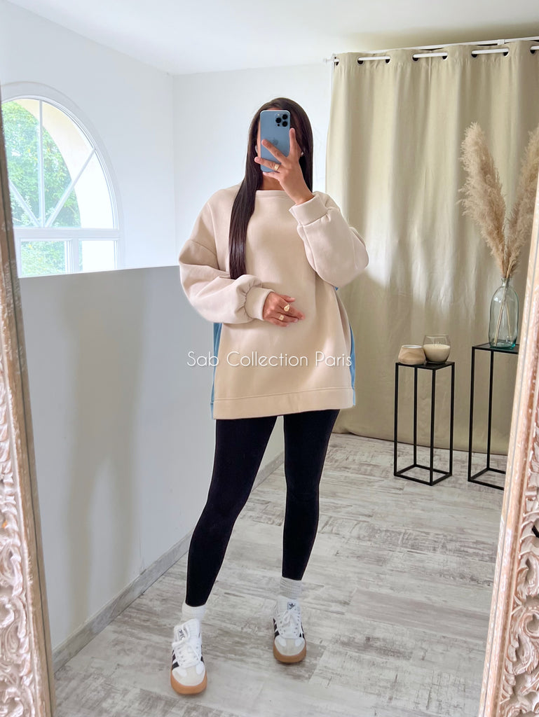 Sweat Bi Matière Beige