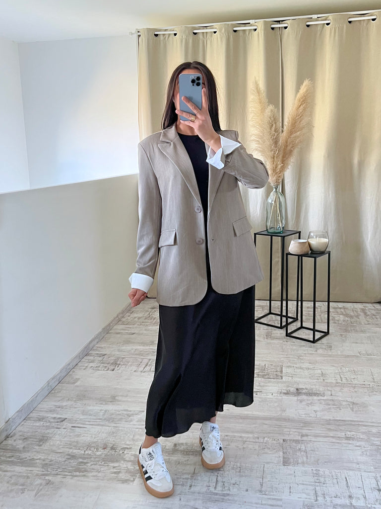 Blazer Manches Revers Taupe