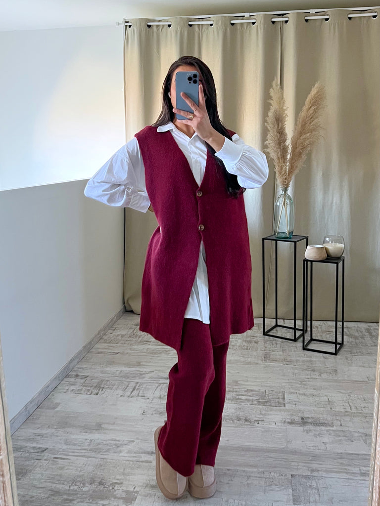 Ensemble Maille Sans Manches Bordeaux