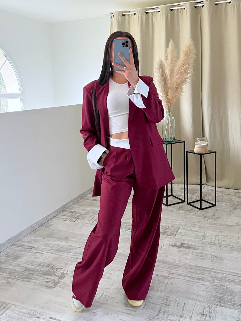 Ensemble Blazer/Pantalon Revers Bordeaux