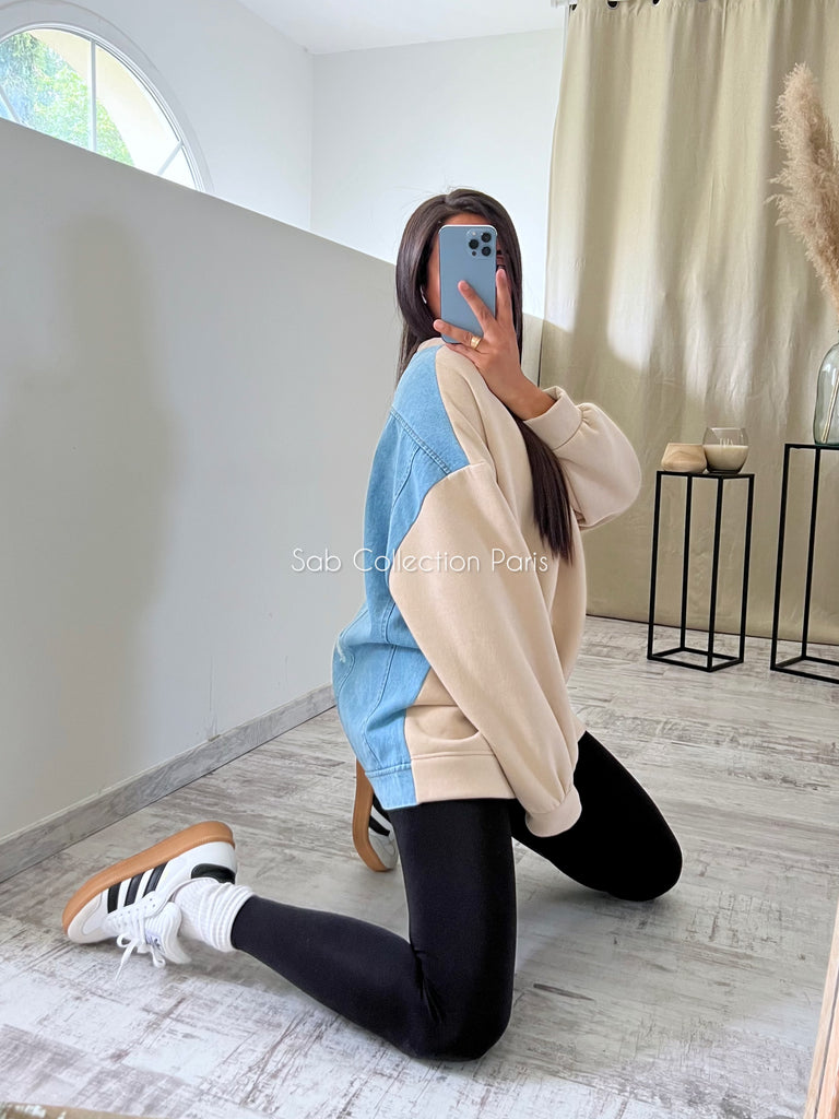 Sweat Bi Matière Beige