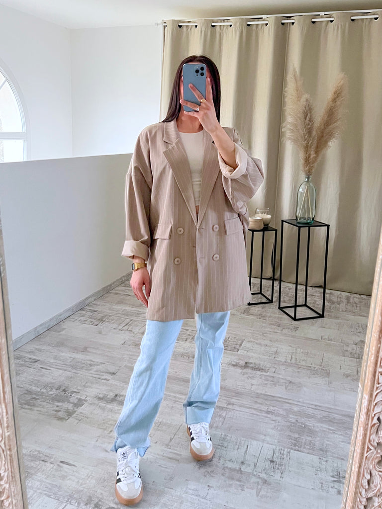 Blazer Oversize Rayé Taupe