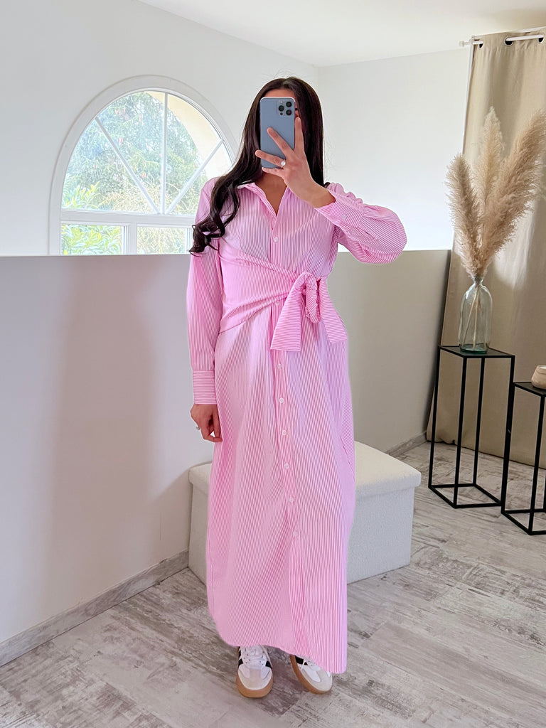 Robe Chemise À Rayures Rose