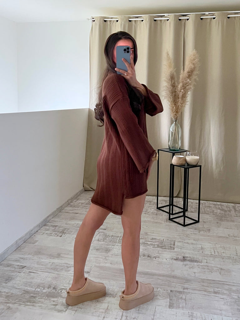 Robe Maille Asymétrique Marron