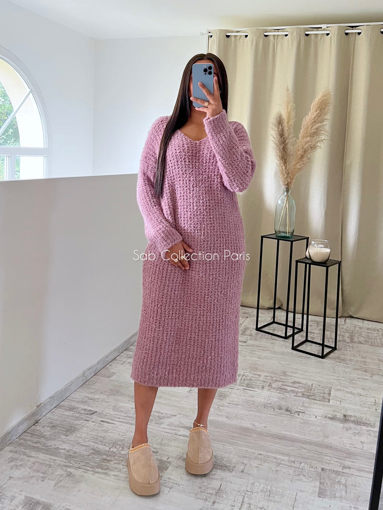 Robe Maille Doudou Vieux Rose