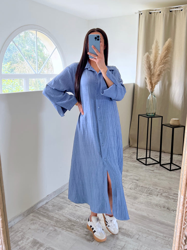 Robe Chemise À Effets Bleu Jean