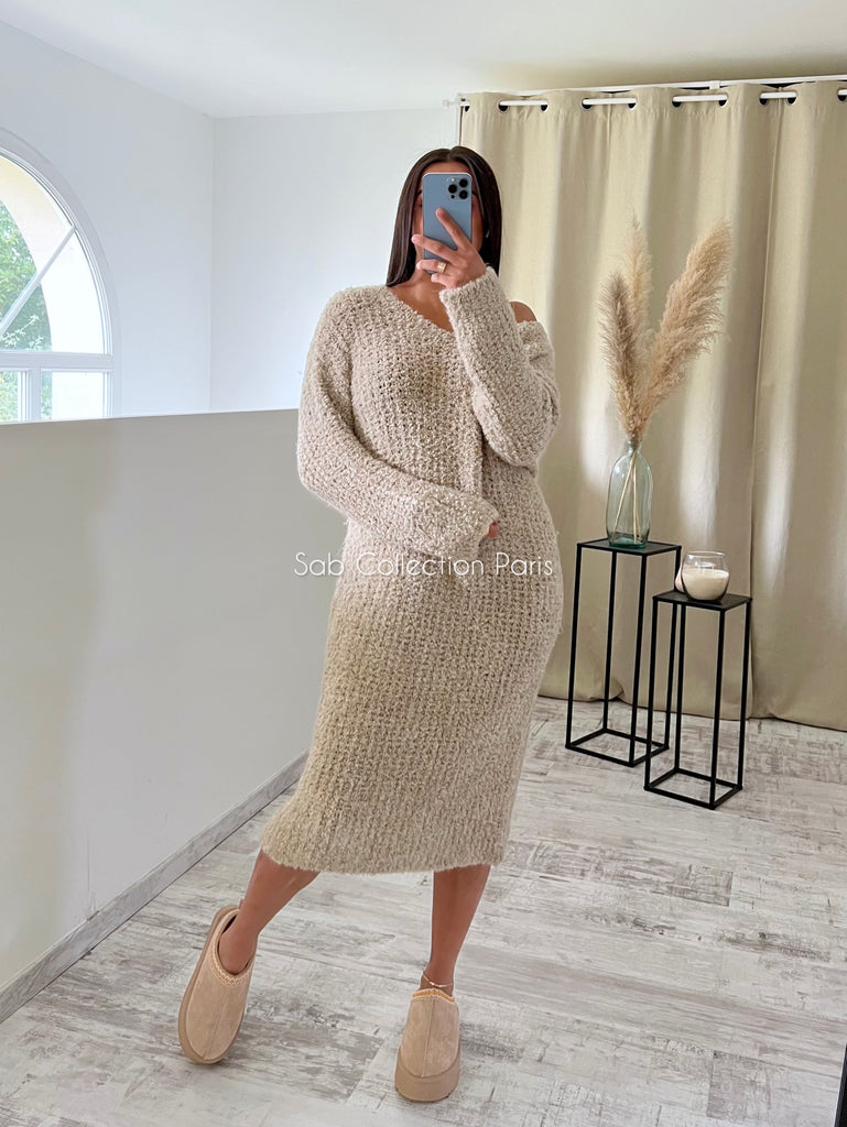 Robe Maille Doudou Taupe