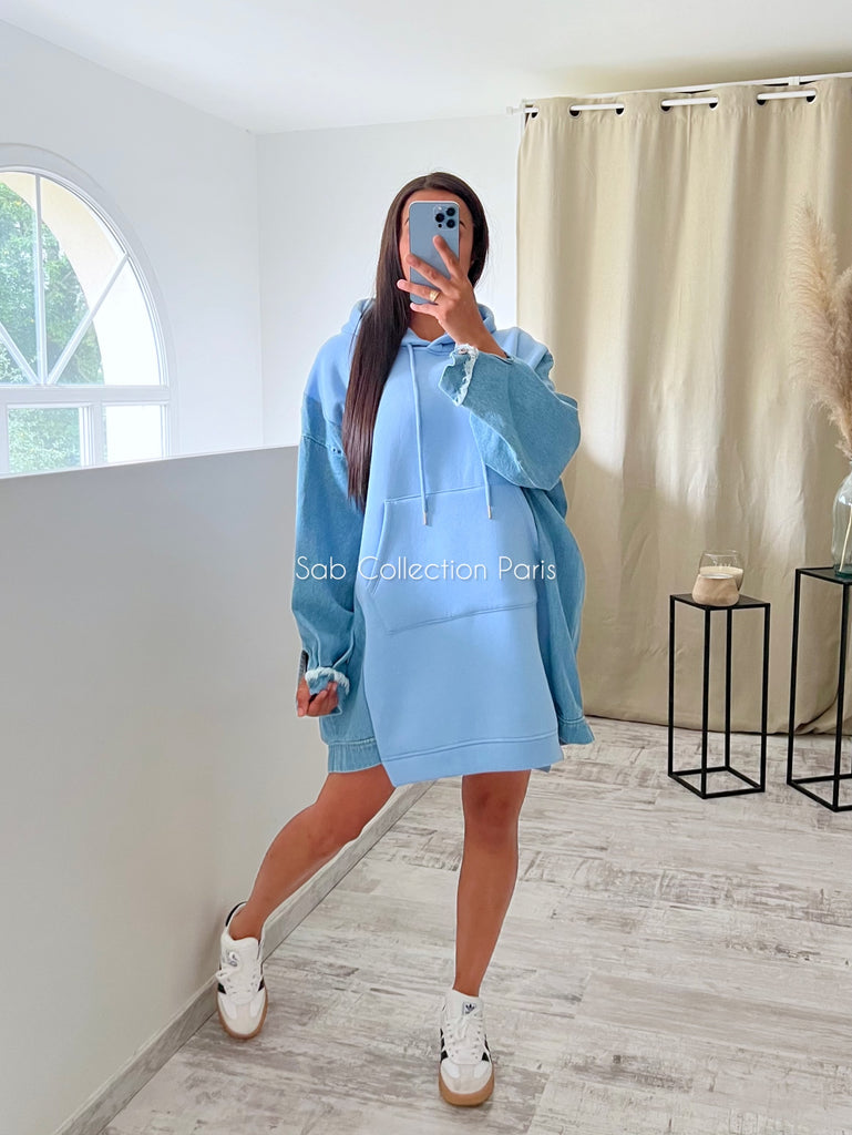 Sweat Oversize Bi Matière Bleu Ciel