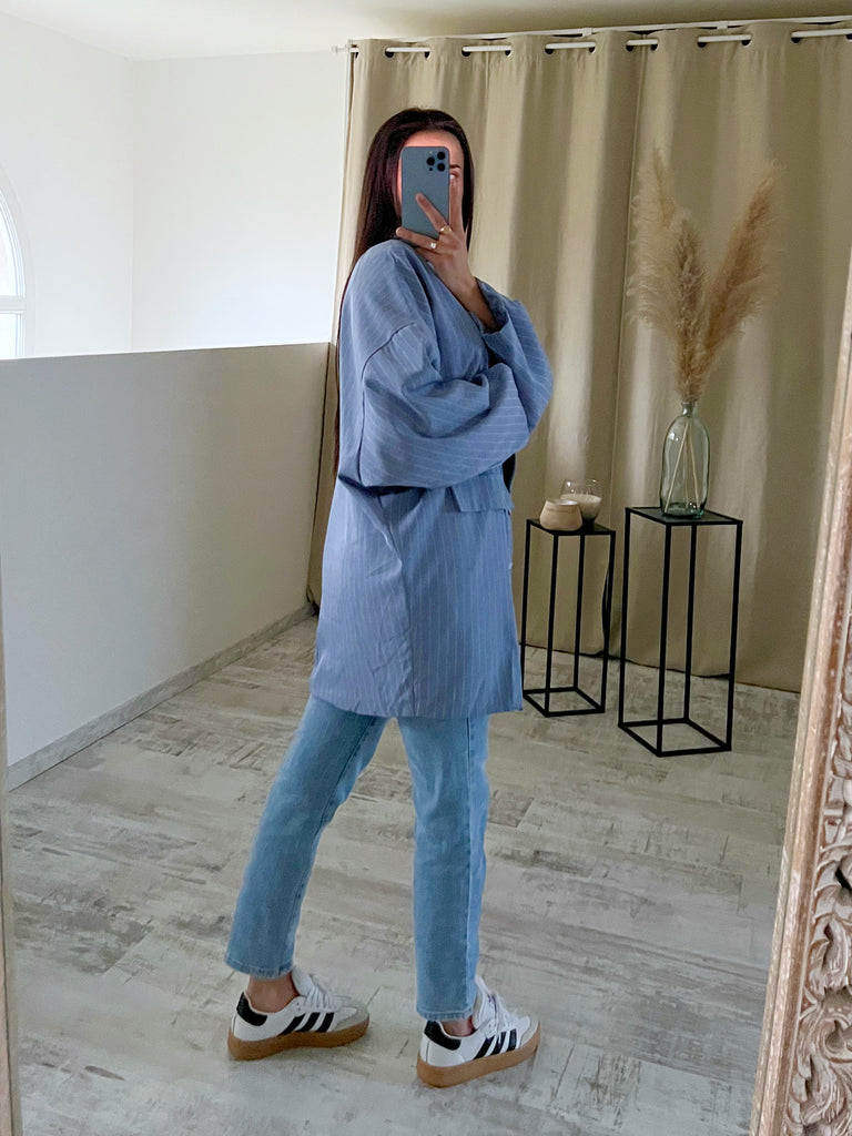 Blazer Oversize Rayé Bleu