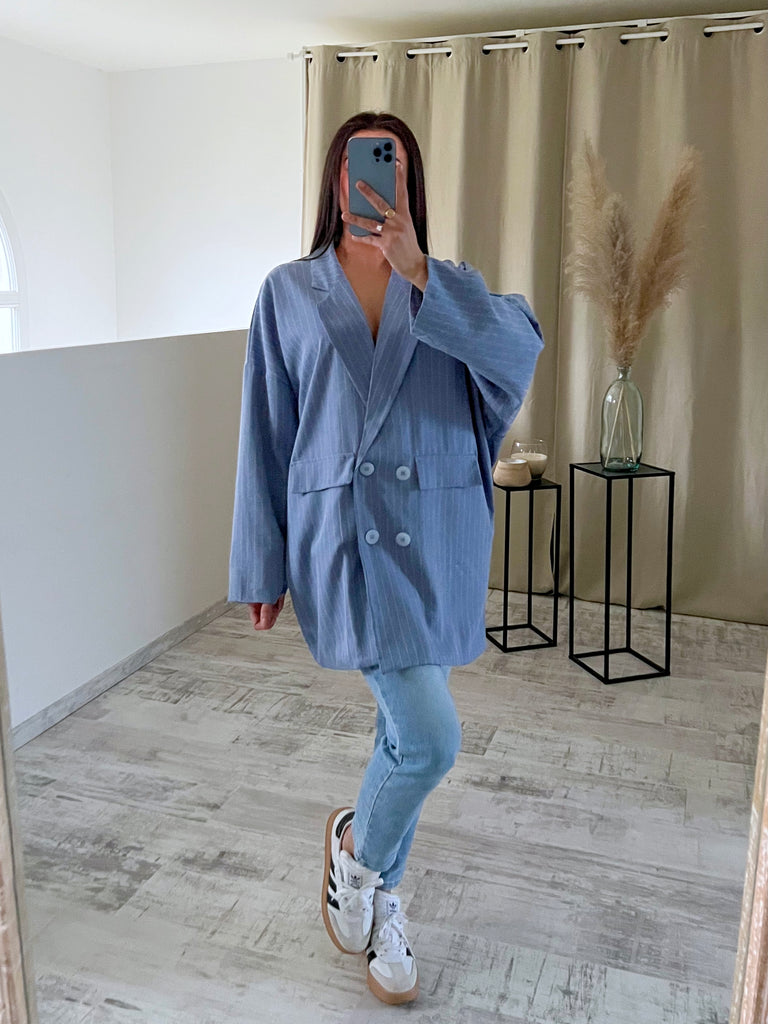 Blazer Oversize Rayé Bleu