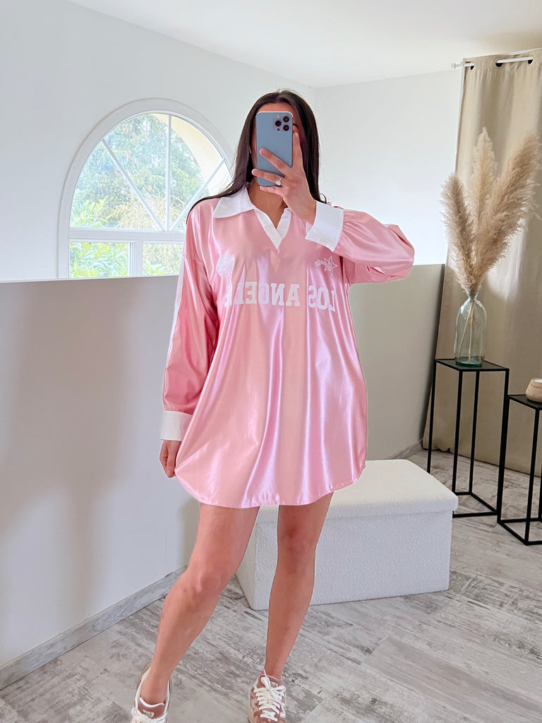 Top Satin Col Chemise LA Rose